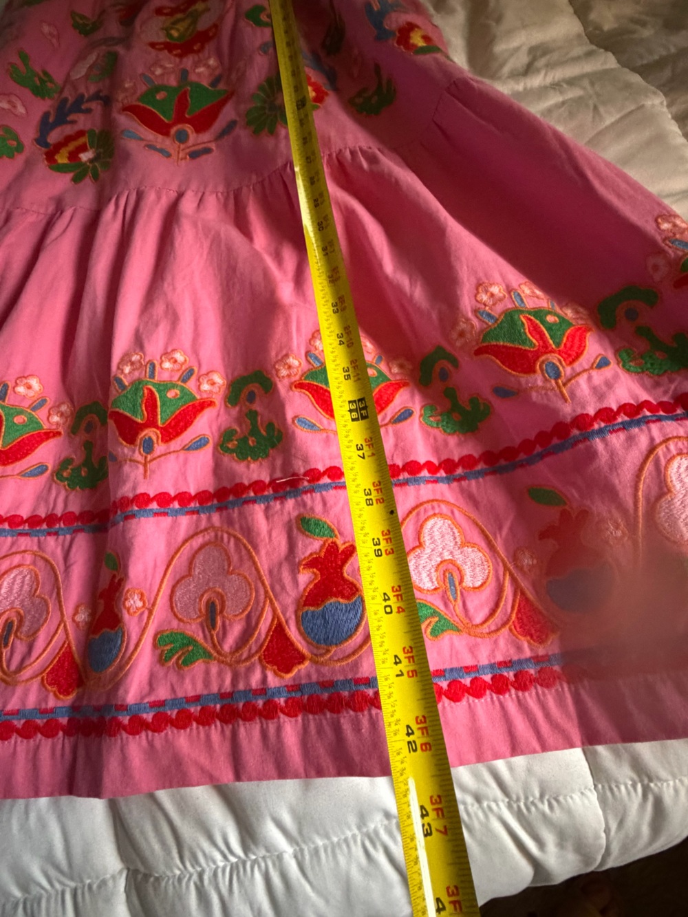 Embroidered 100% cotton Pink Sundress with Floral Motif - Picture 3 of 11